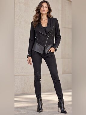 DAKOTA COLLECTIVE Black Moto Jacket with leather
